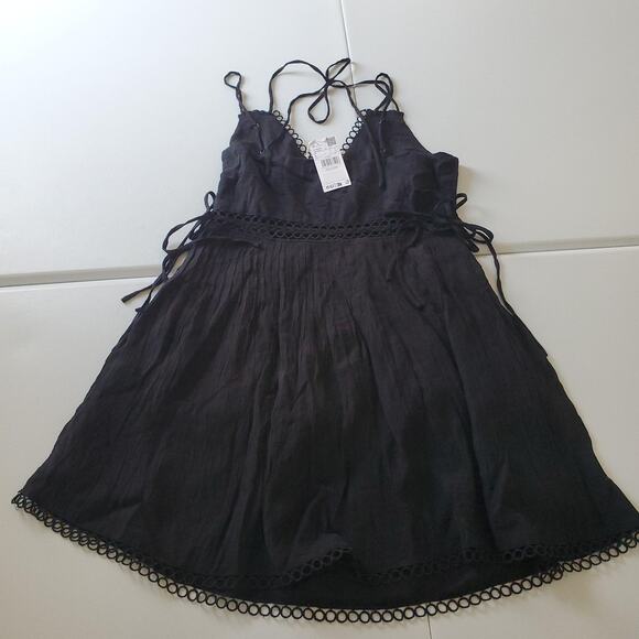 Mango Dress Women Large Black Sleeveless Crochet Waist Witch Whimsigoth Festival - Picture 3 of 10